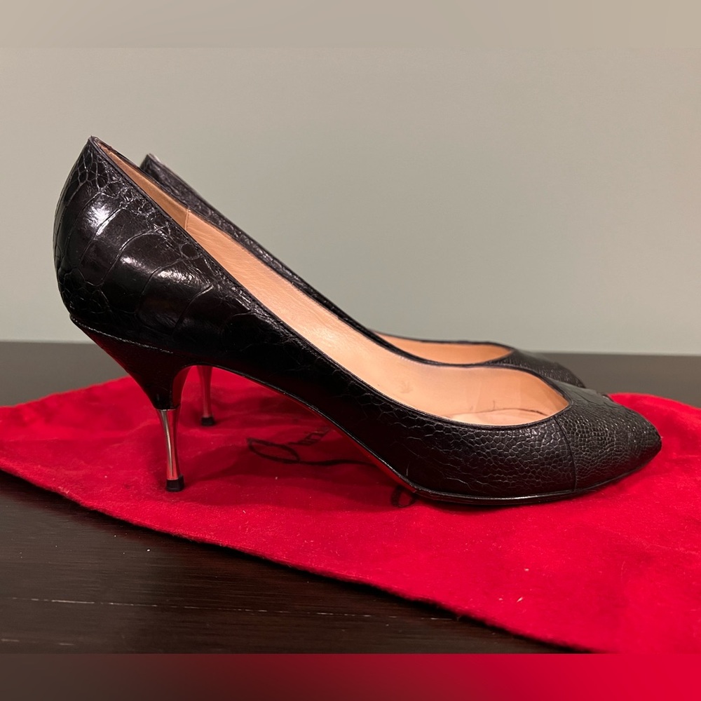 Christian Louboutin black open-toe pumps